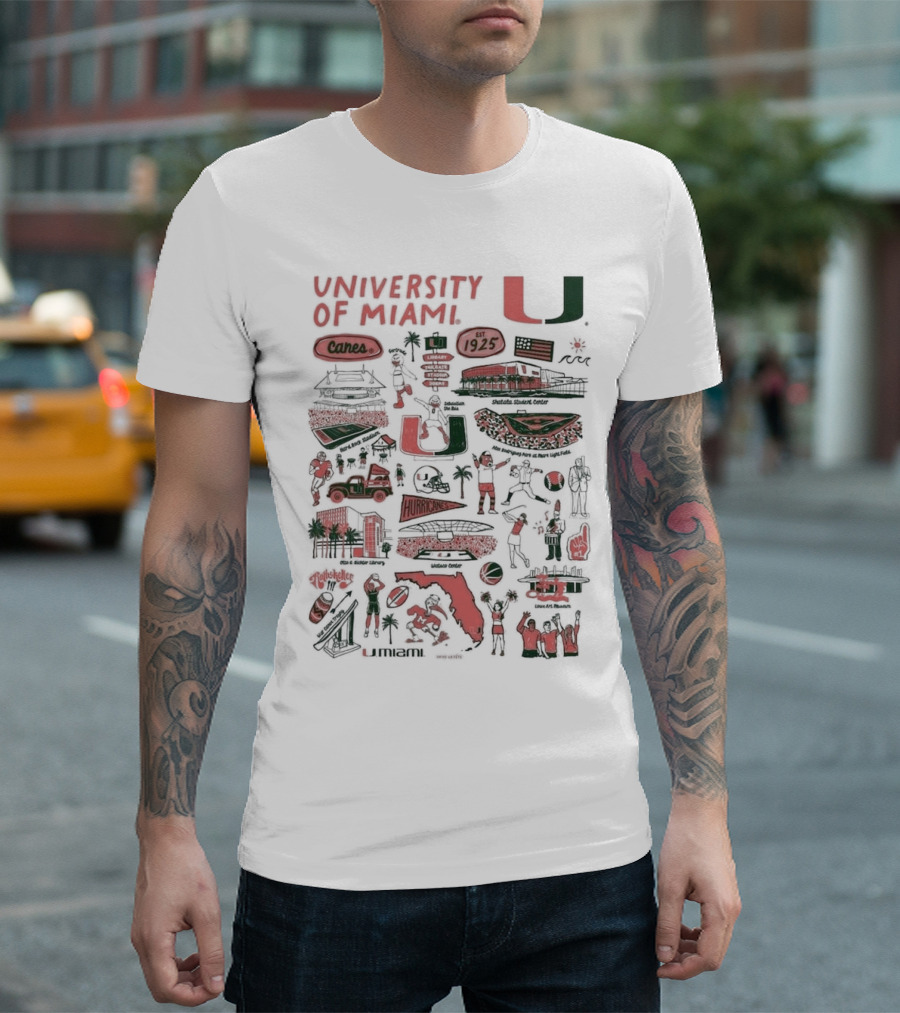 University of Miami Hurricanes Vive La Fete Canes 1925 Sports and Landmarks T-Shirt