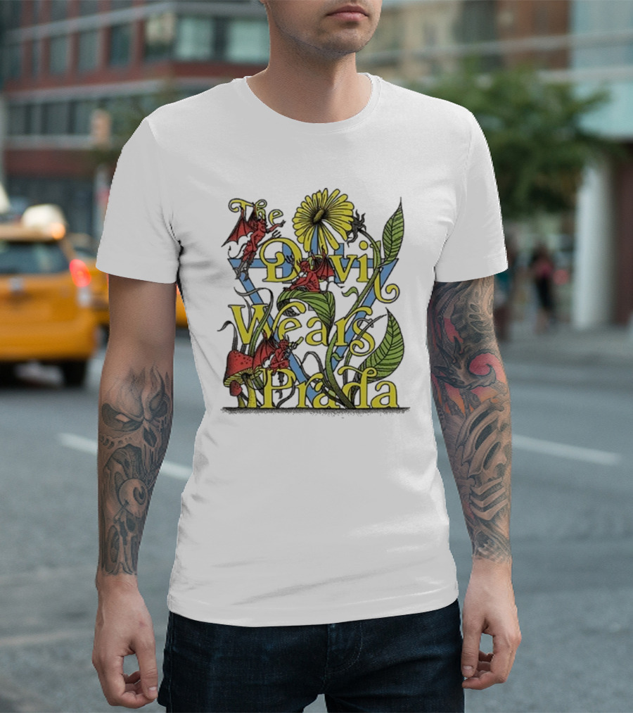 The Devil Wears Prada Flower 2024 With Red Devils And Leaves T-Shirt