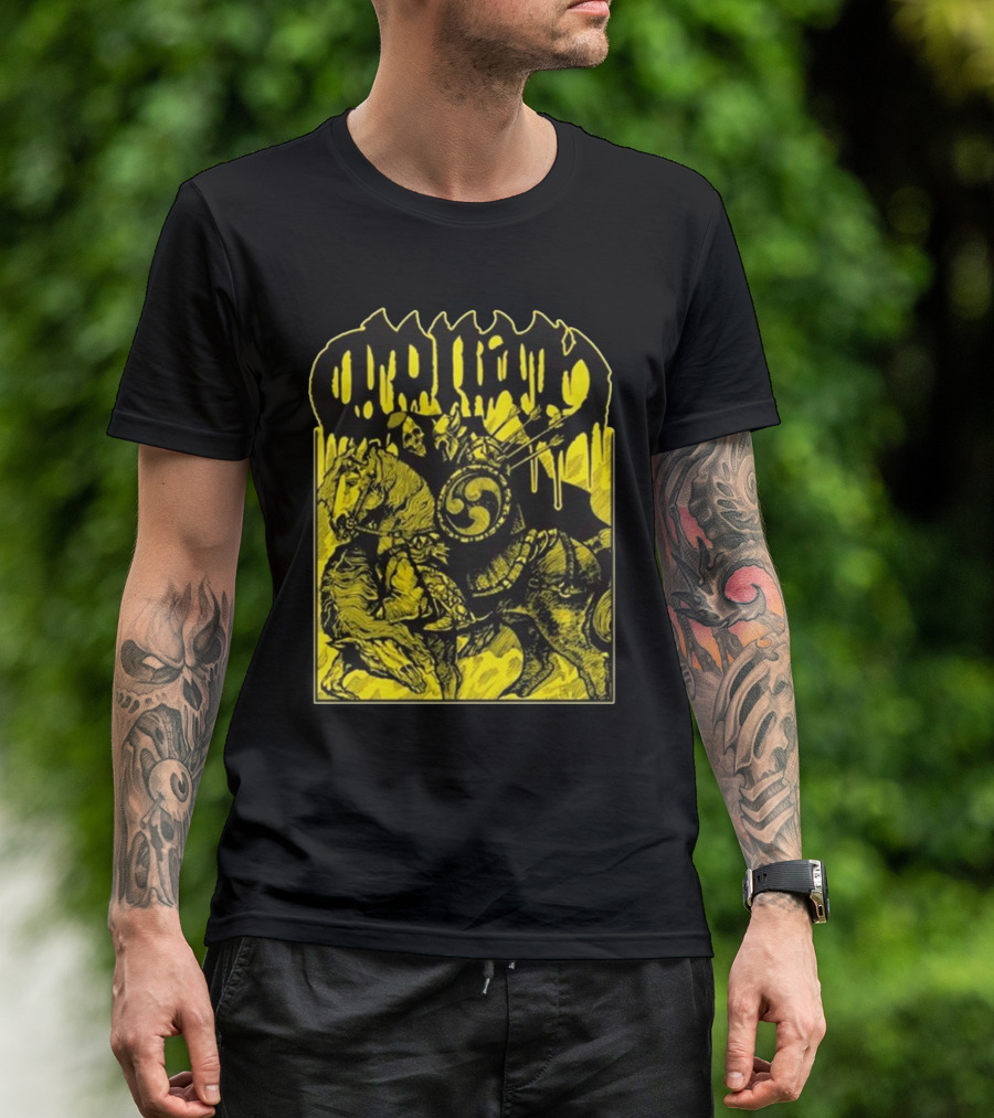 Conan Horseback Warrior With Shield And Hammer On Black And Yellow T-Shirt