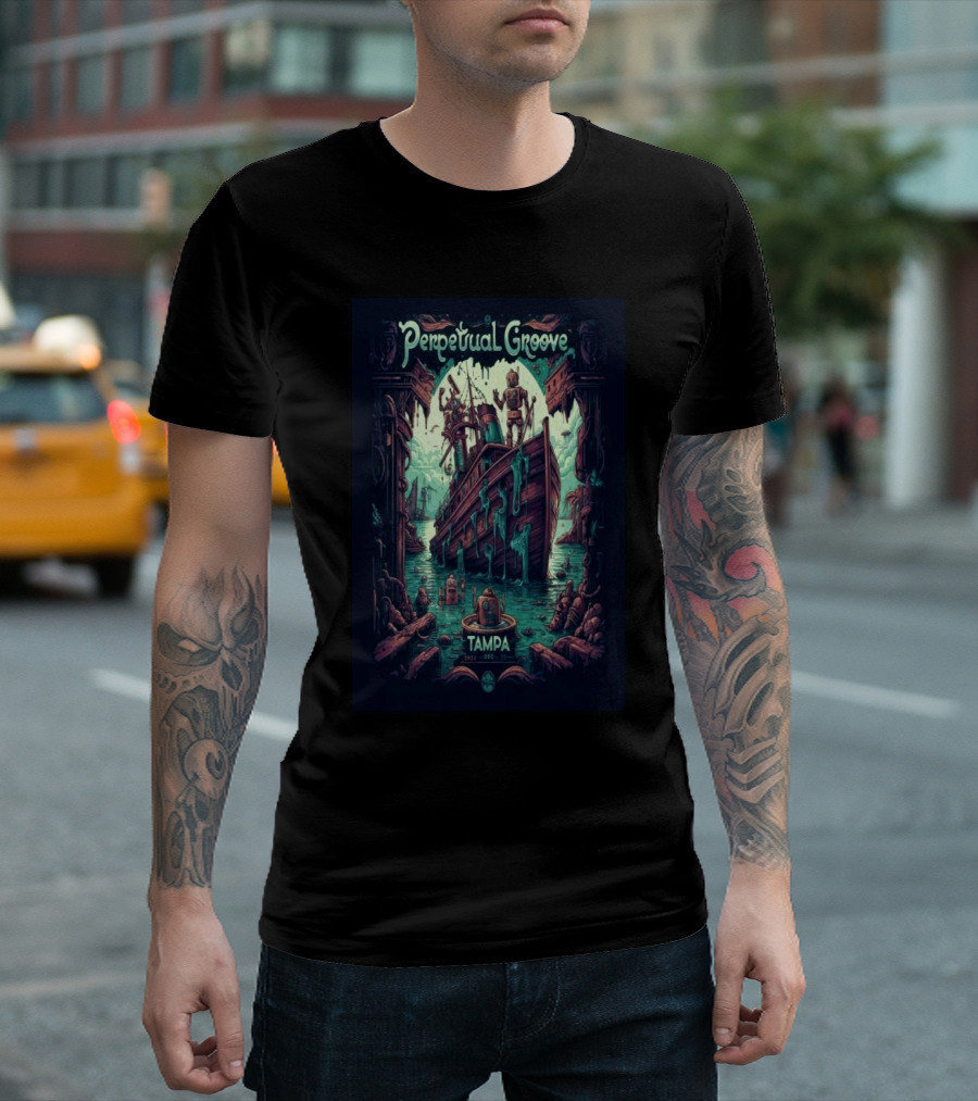 Perpetual Groove Tampa Dec 20 2024 New World Brewery Shipwreck Scene T-Shirt