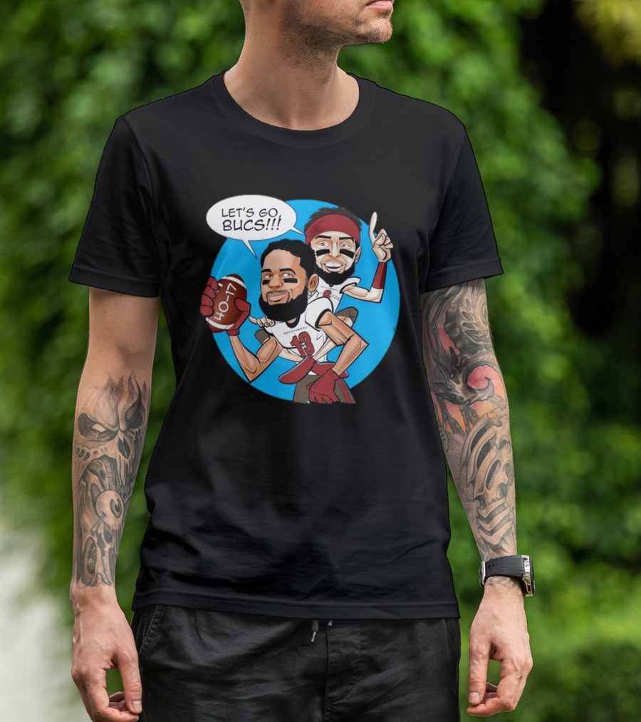 Tampa Bay Buccaneers Mike Evans Baker Mayfield Let's Go Bucs 40-17 Cartoon T-Shirt