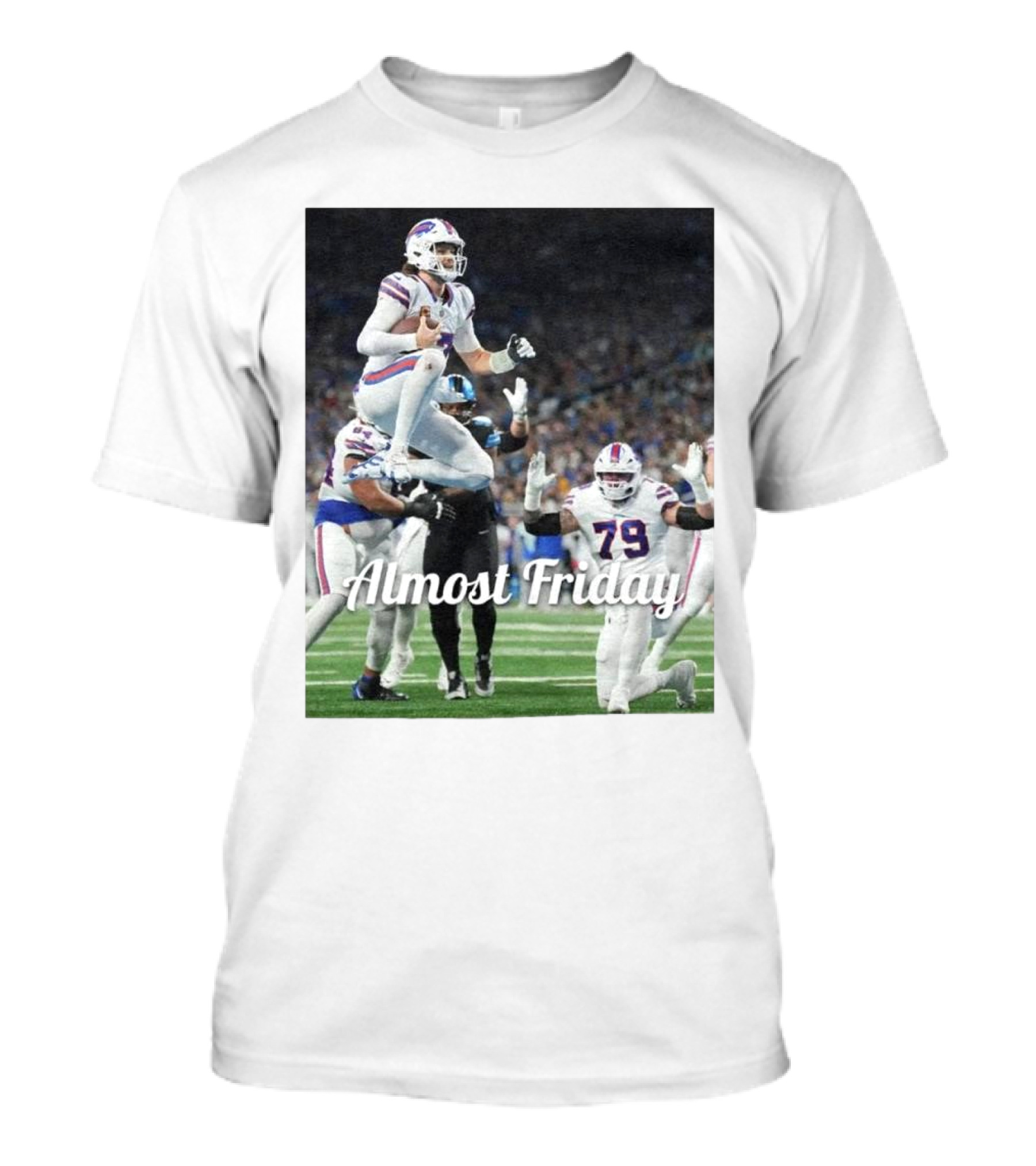 Almost Friday Allen Endzone Leap Football Action T-Shirt