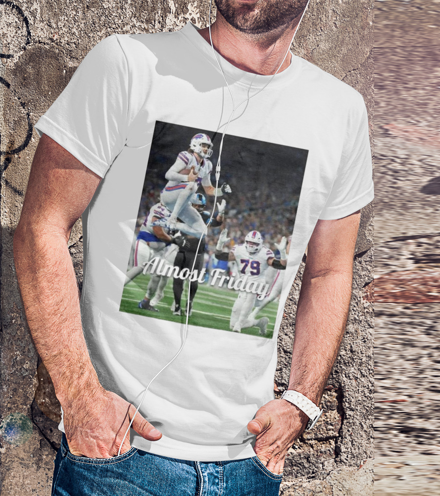 Almost Friday Allen Endzone Leap Football Action T-Shirt