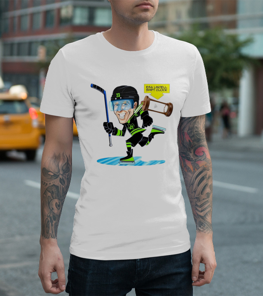 Esa Lindell Shift Clock Dallas Stars Hockey Cartoon T-Shirt