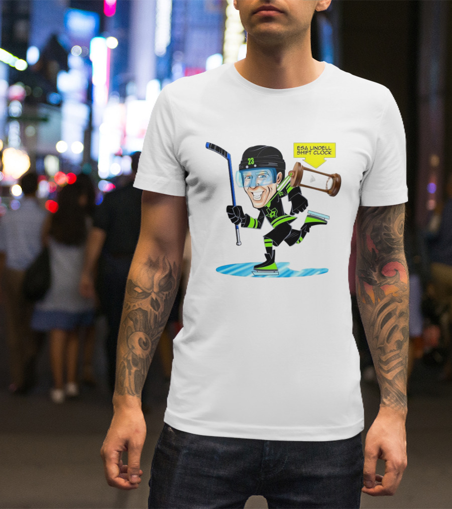Esa Lindell Shift Clock Dallas Stars Hockey Cartoon T-Shirt
