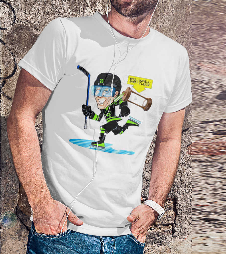 Esa Lindell Shift Clock Dallas Stars Hockey Cartoon T-Shirt