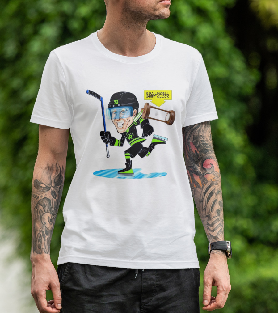 Esa Lindell Shift Clock Dallas Stars Hockey Cartoon T-Shirt