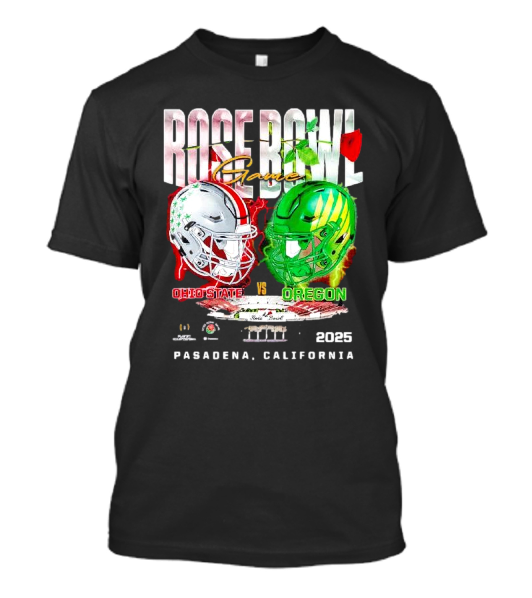 Rose Bowl Game 2025 Ohio State Vs Oregon Helmets Head To Head Pasadena California T-Shirt