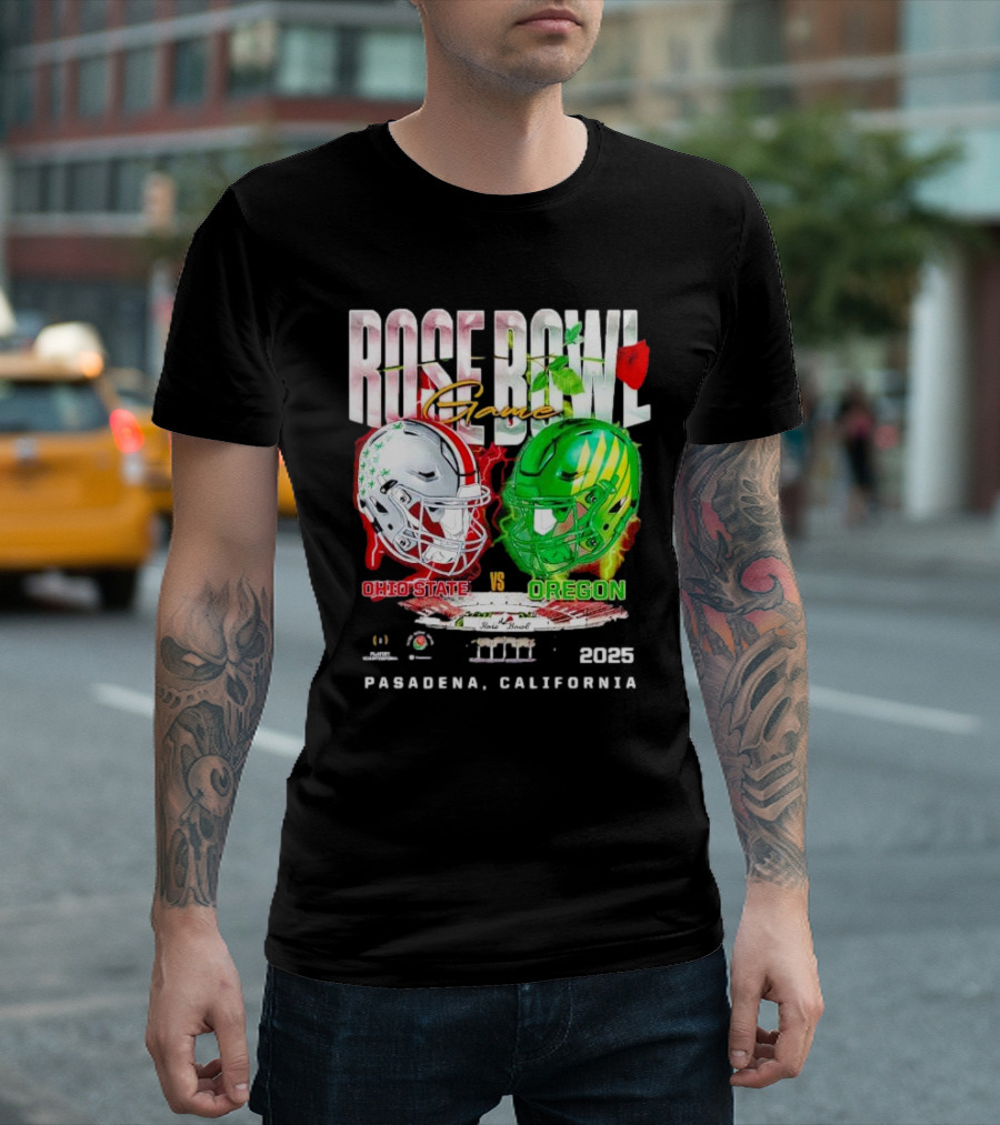 Rose Bowl Game 2025 Ohio State Vs Oregon Helmets Head To Head Pasadena California T-Shirt