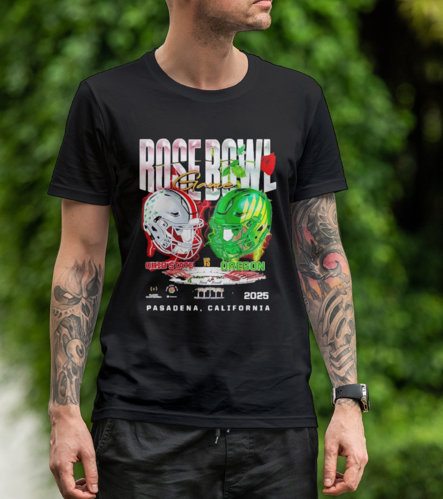 Rose Bowl Game 2025 Ohio State Vs Oregon Helmets Head To Head Pasadena California T-Shirt