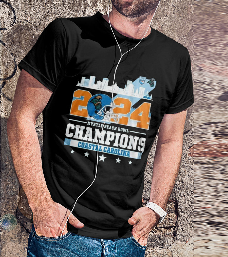 Coastal Carolina Chanticleers 2024 Myrtle Beach Bowl Champions Skyline T-Shirt