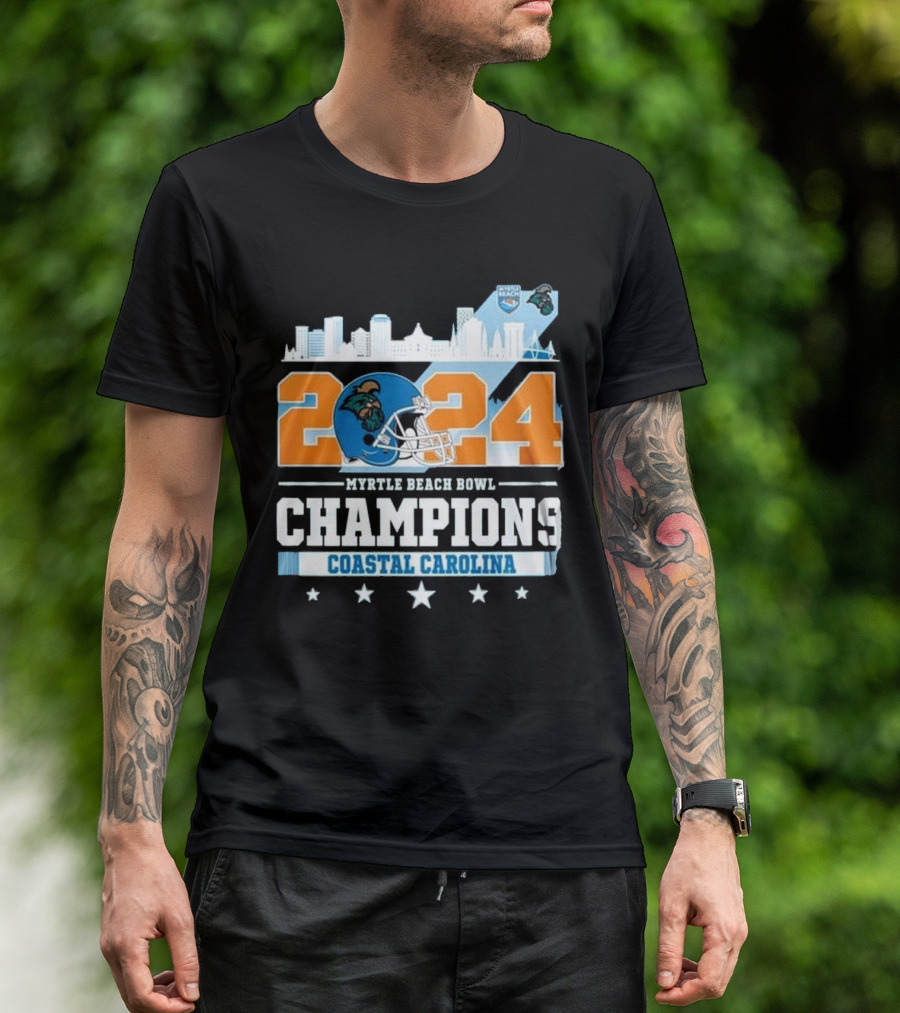 Coastal Carolina Chanticleers 2024 Myrtle Beach Bowl Champions Skyline T-Shirt