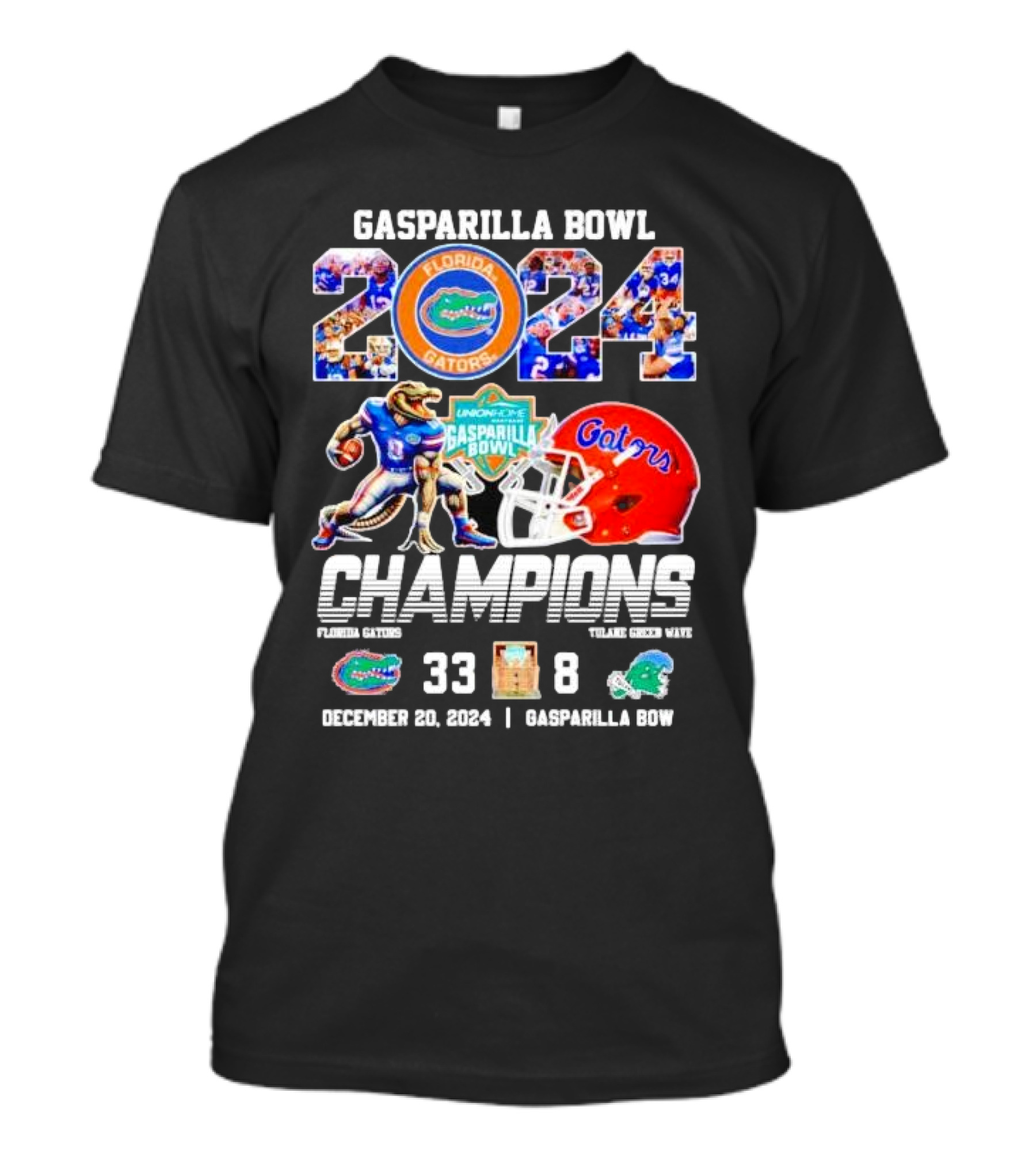 Gasparilla Bowl 2024 Florida Gators Champions 33-8 Beats Tulane Green Wave December 20, T-Shirt
