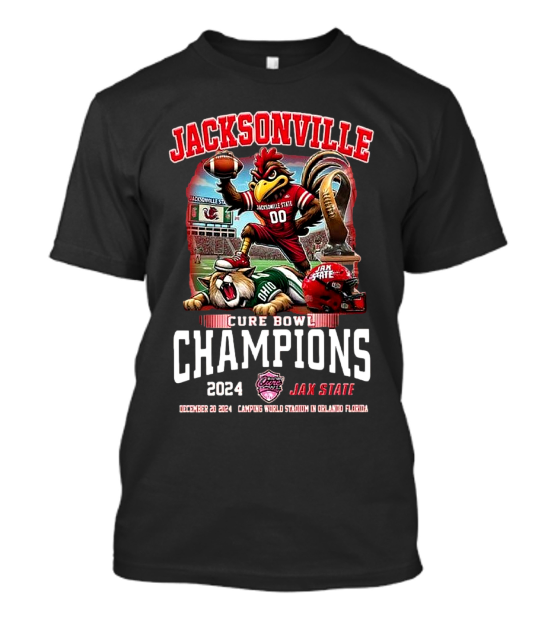 Jacksonville State Gamecocks Cure Bowl Champions 2024 Jax State December 20 Camping World Stadium Orlando Florida T-Shirt