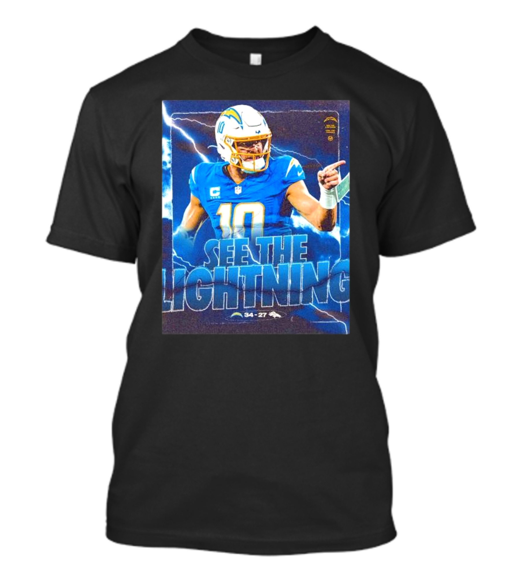 Los Angeles Chargers Justin Herbert See The Lightning 34-27 Denver Broncos T-Shirt