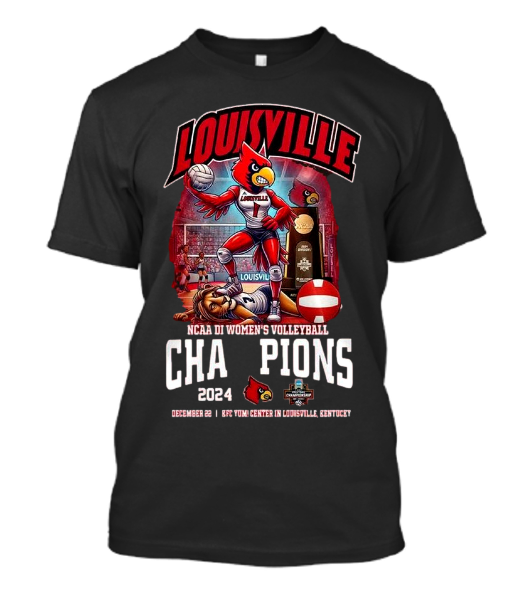 Louisville Cardinals NCAA D1 Women's Volleyball Champions 2024 December 20 KFC Yum Center Kentucky T-Shirt