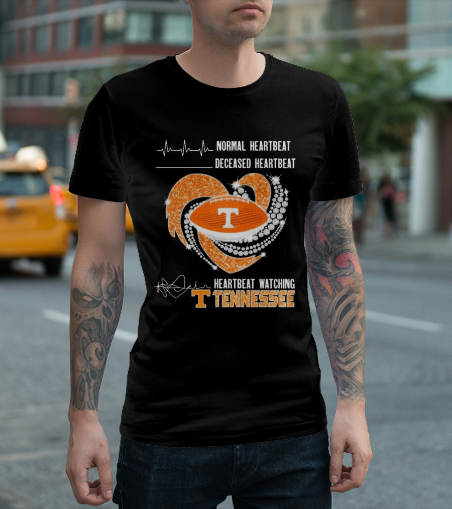 Normal Heartbeat Deceased Heartbeat Heartbeat Watching Tennessee Volunteers Football Diamond Heart T-Shirt