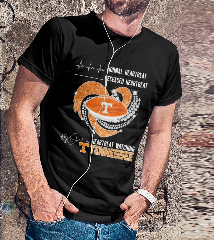 Normal Heartbeat Deceased Heartbeat Heartbeat Watching Tennessee Volunteers Football Diamond Heart T-Shirt