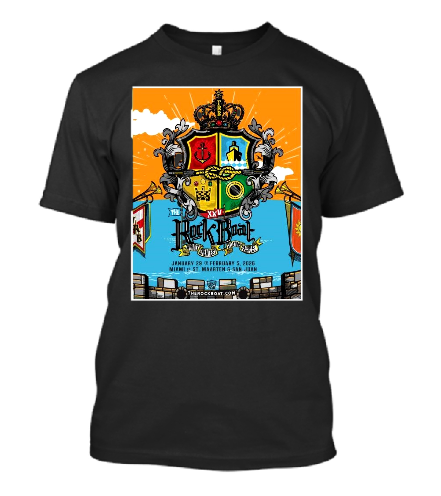 The Rock Boat XXVI January February 2026 Miami St. Maarten San Juan Greatest Floating Music Festival T-Shirt