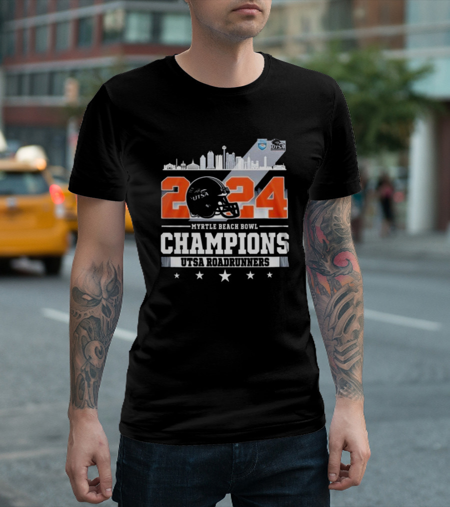 UTSA Roadrunners 2024 Myrtle Beach Bowl Champions Skyline T-Shirt