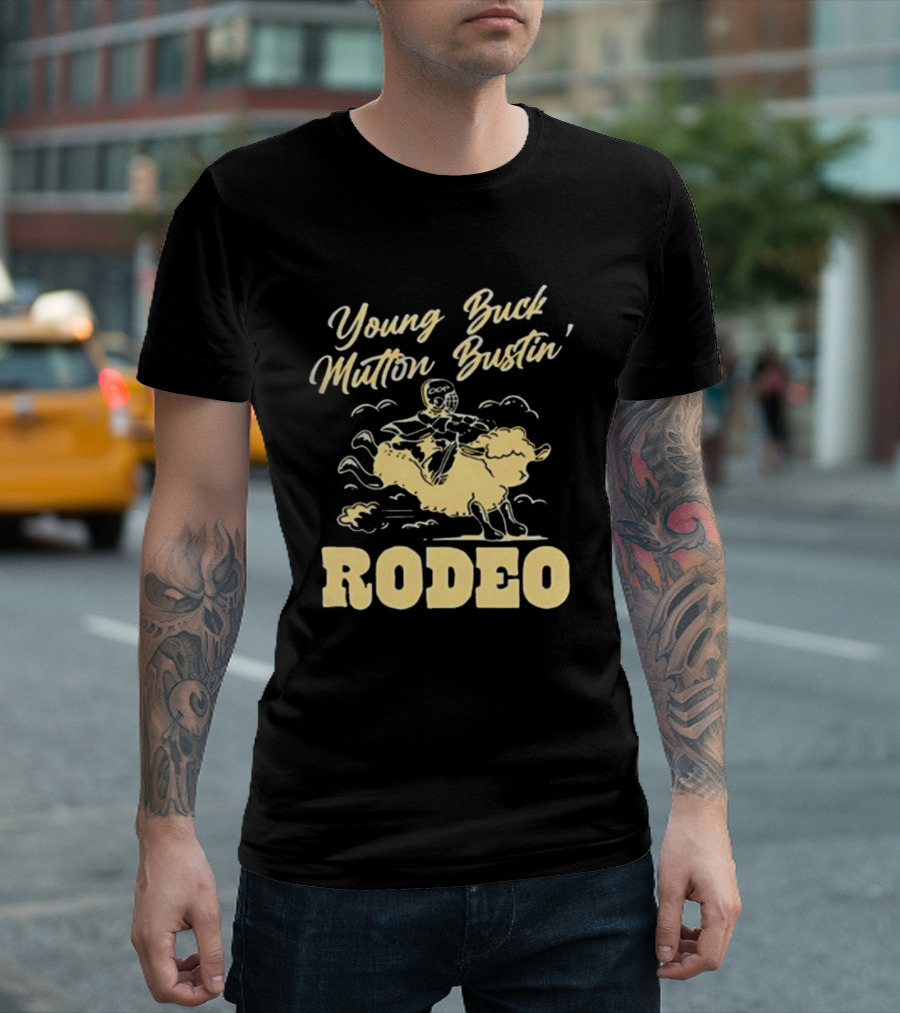 Young Buck Mutton Bustin' Rodeo Sheep Riding Fun T-Shirt