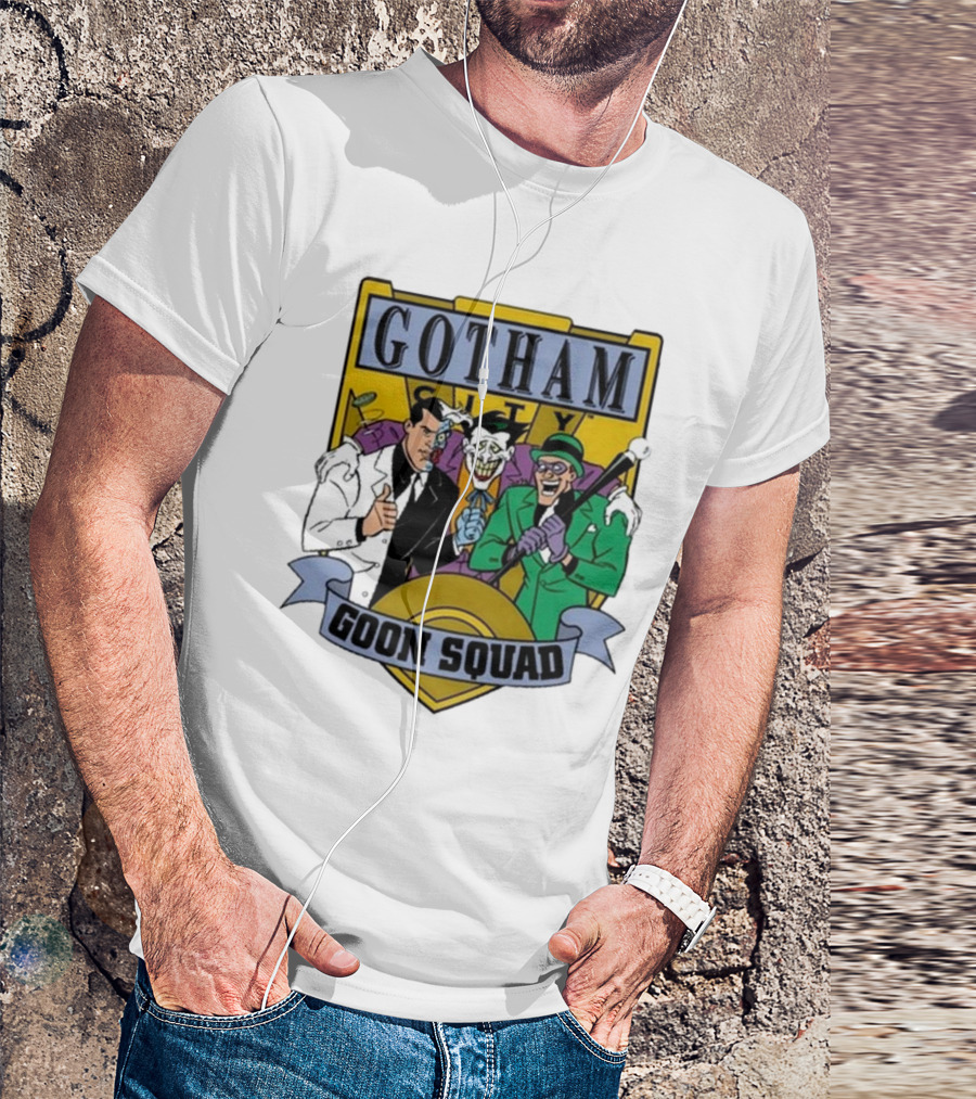 Gotham City Goon Squad Joker Riddler Two-Face Badge T-Shirt