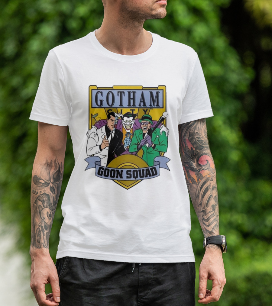 Gotham City Goon Squad Joker Riddler Two-Face Badge T-Shirt