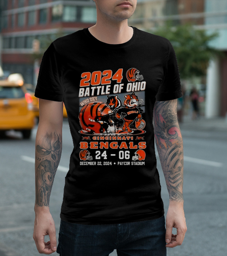 Cincinnati Bengals Battle Of Ohio 2024 Who Dey Paycor Stadium December 22 T-Shirt