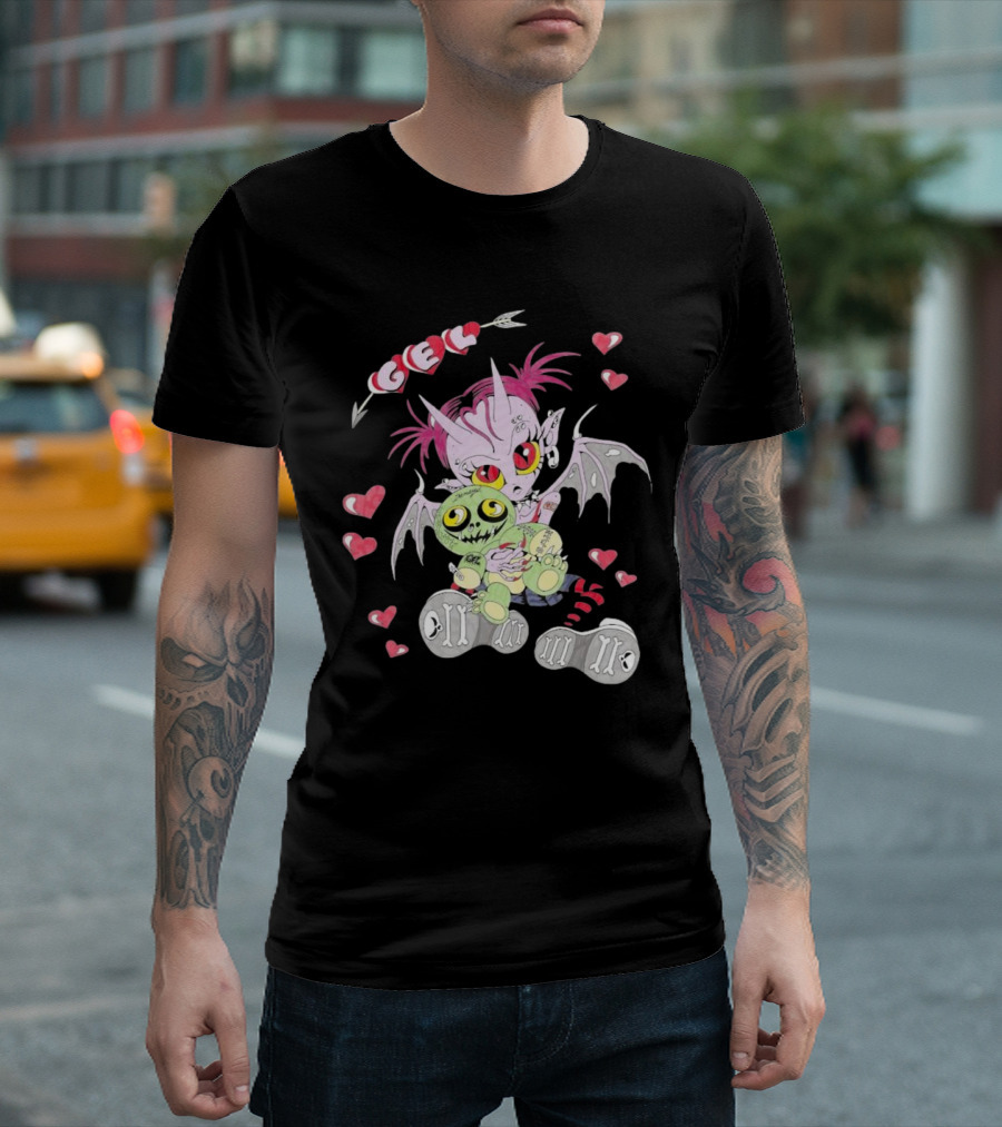Gelhardcore Turbo Bat Creature Holding Plush Surrounded By Hearts T-Shirt