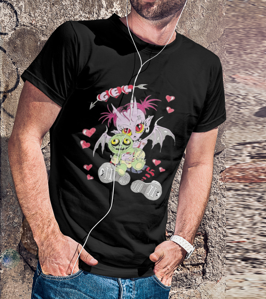 Gelhardcore Turbo Bat Creature Holding Plush Surrounded By Hearts T-Shirt