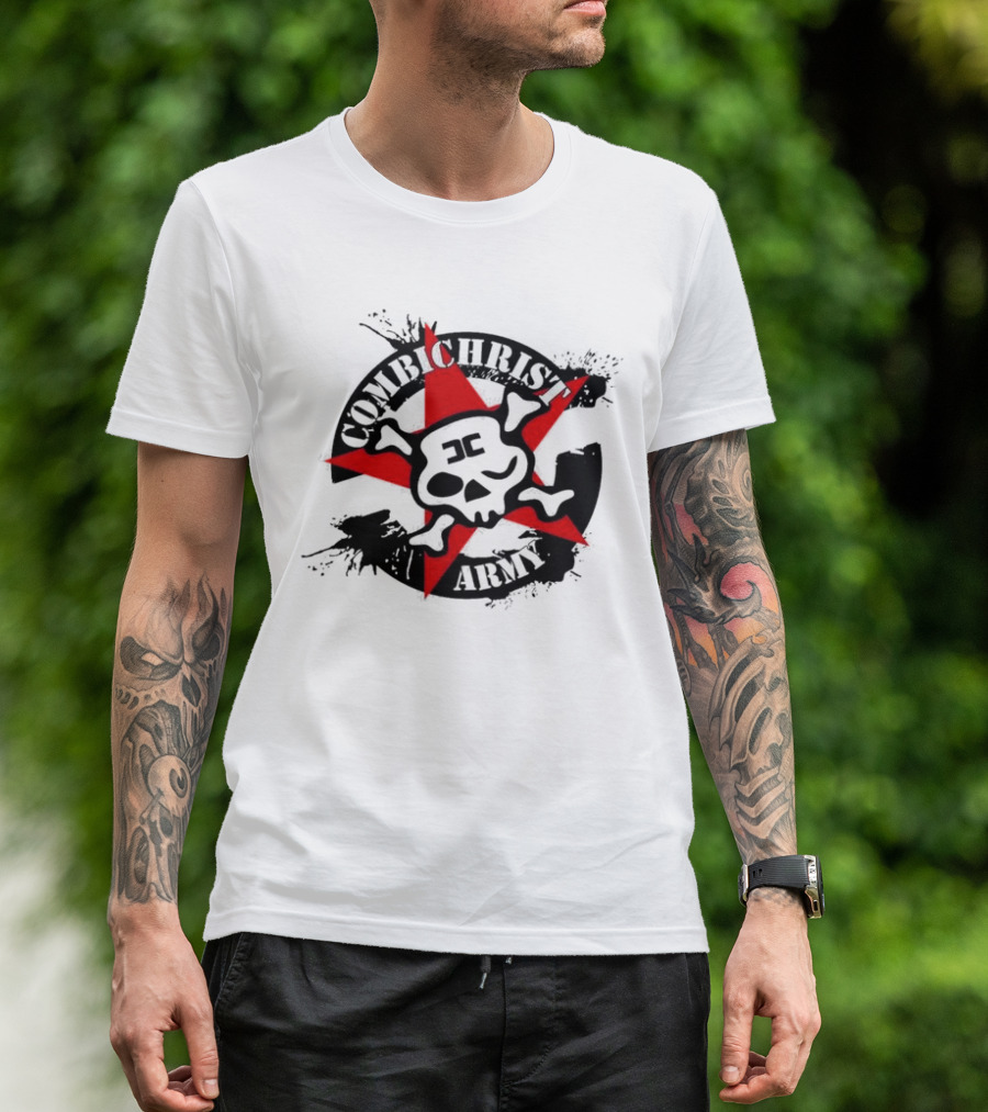 Combichrist Army Skull And Crossbones Red Star T-Shirt