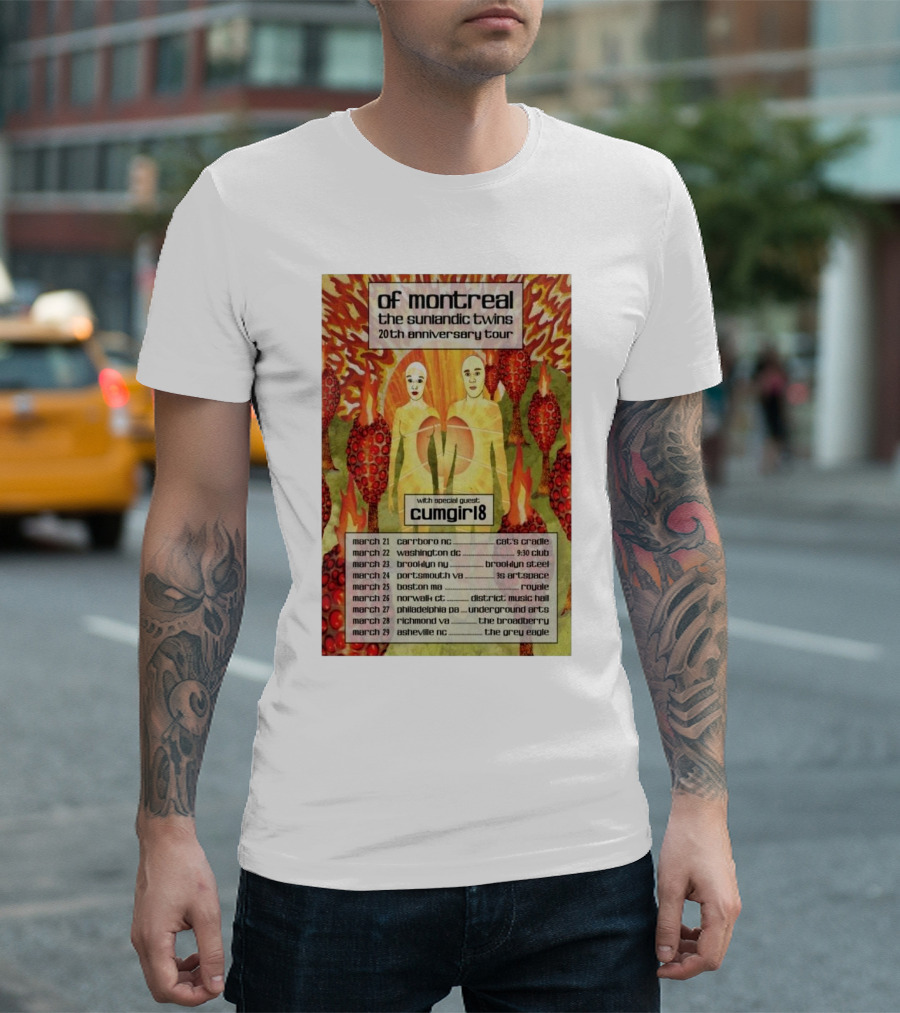 Of Montreal The Sunlandic Twins 20th Anniversary Tour 2025 With Special Guest Cumgirl8 March 21-29 Tour Dates T-Shirt
