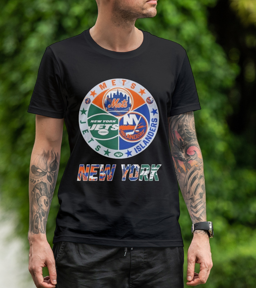 New York Mets Jets Islanders Circle Collaboration T-Shirt