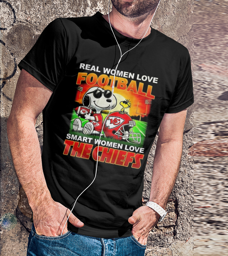 Snoopy Real Women Love Football Smart Women Love The Chiefs Kansas City Sunset T-Shirt