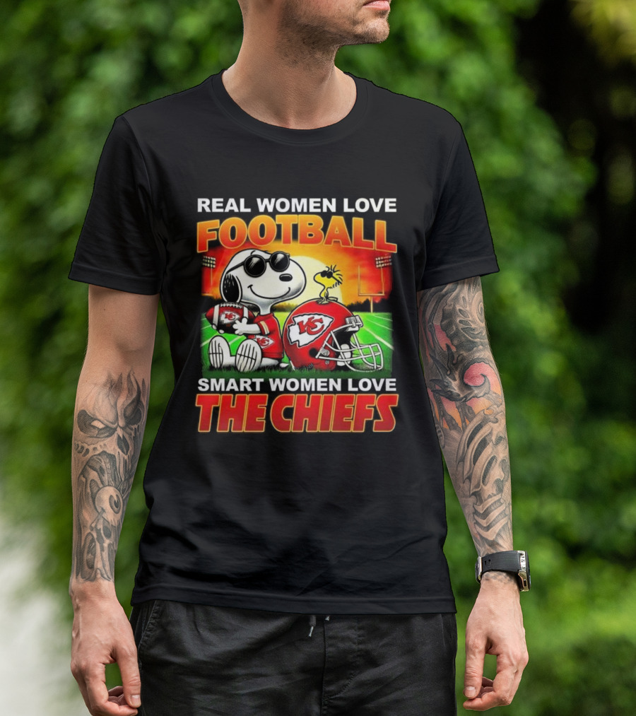 Snoopy Real Women Love Football Smart Women Love The Chiefs Kansas City Sunset T-Shirt