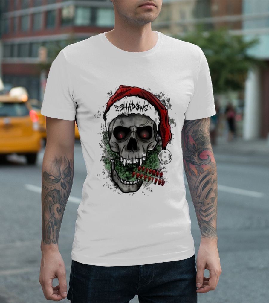 2 Shadows Seasons Creepings 2024 Santa Skull Holiday T-Shirt