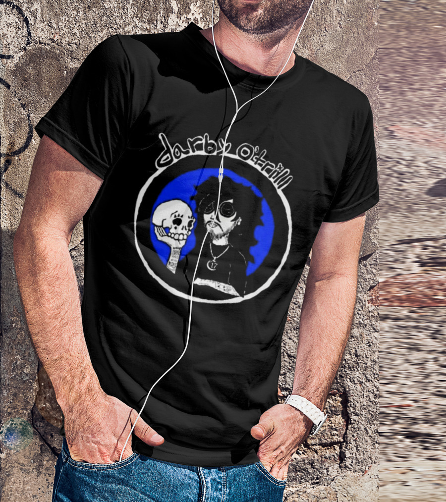 Darby O’trill Skull And Sunglasses Character With Blue Background T-Shirt