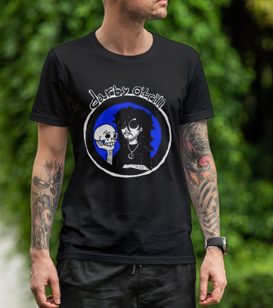 Darby O’trill Skull And Sunglasses Character With Blue Background T-Shirt