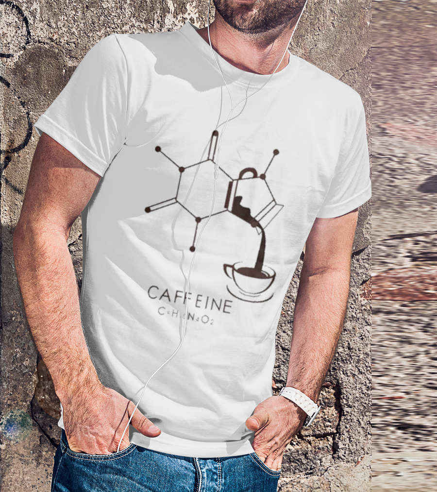 Dr.Beachgem10 Caffeine Chemistry Molecule Pouring Coffee C8H10N4O2 T-Shirt