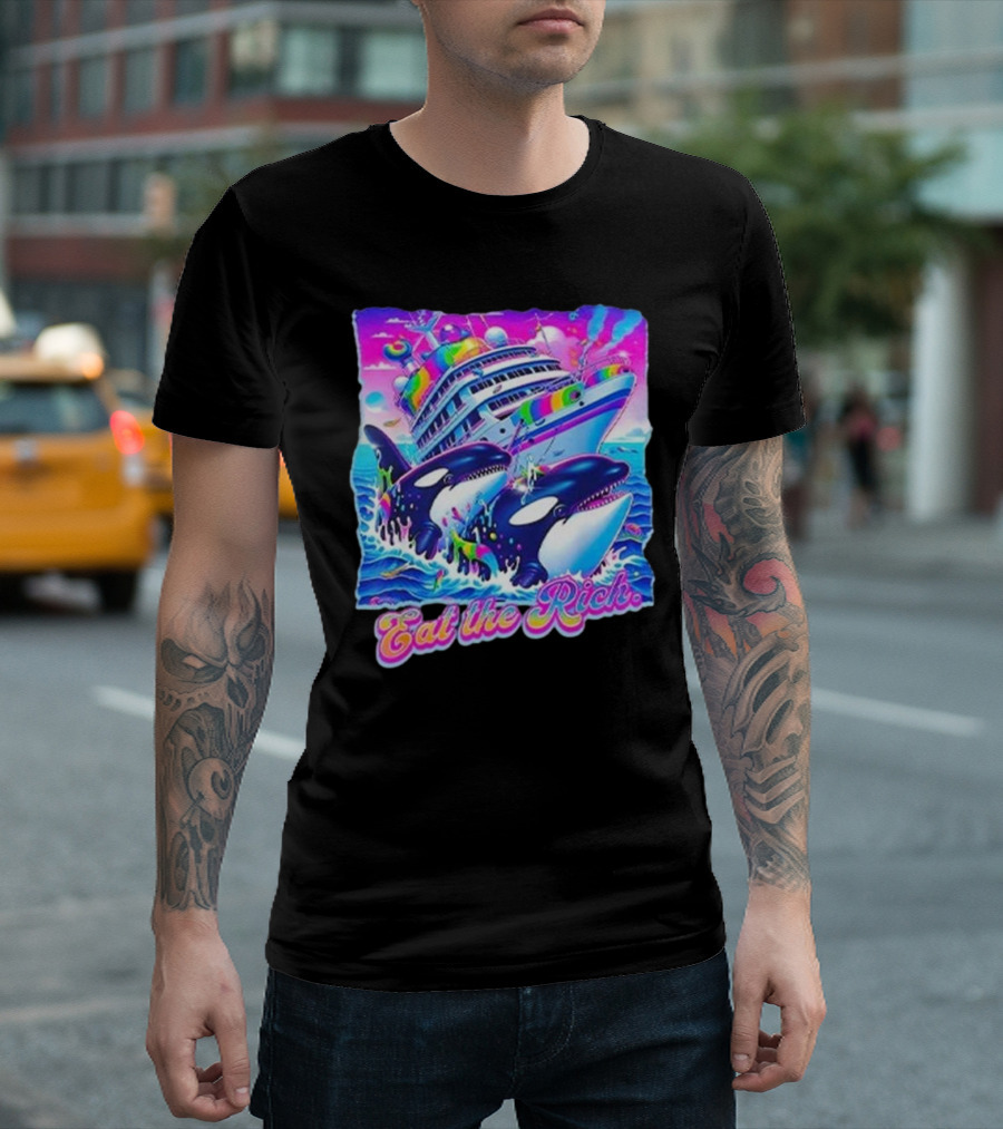 Eat The Rich Cruise Ship With Whales In Vibrant Colors T-Shirt