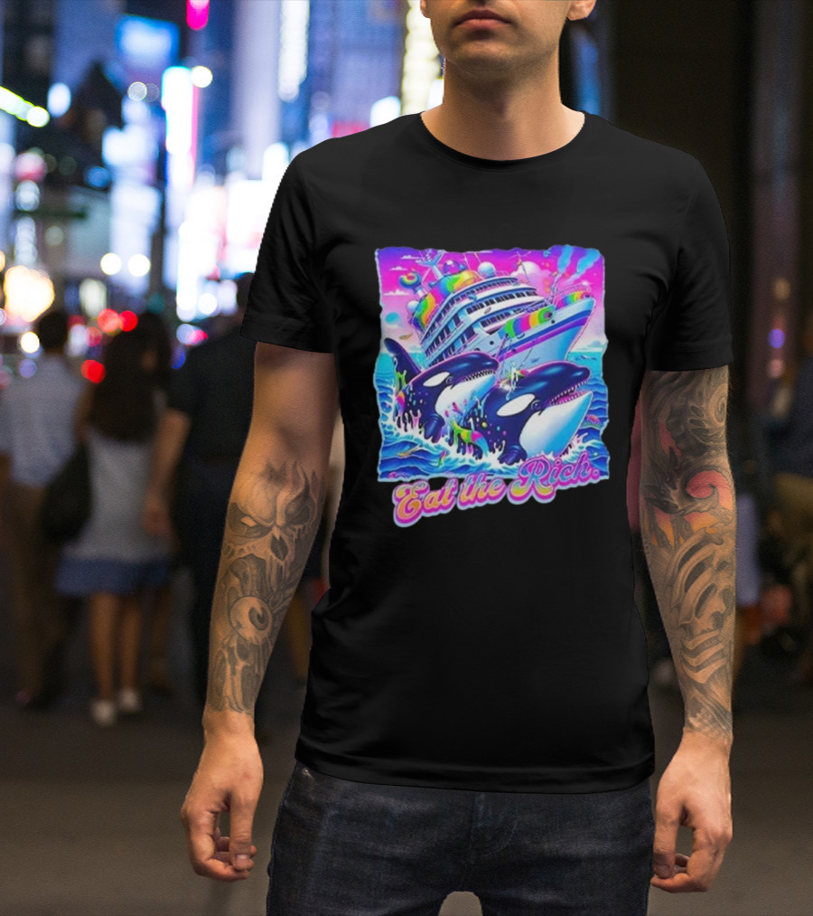 Eat The Rich Cruise Ship With Whales In Vibrant Colors T-Shirt
