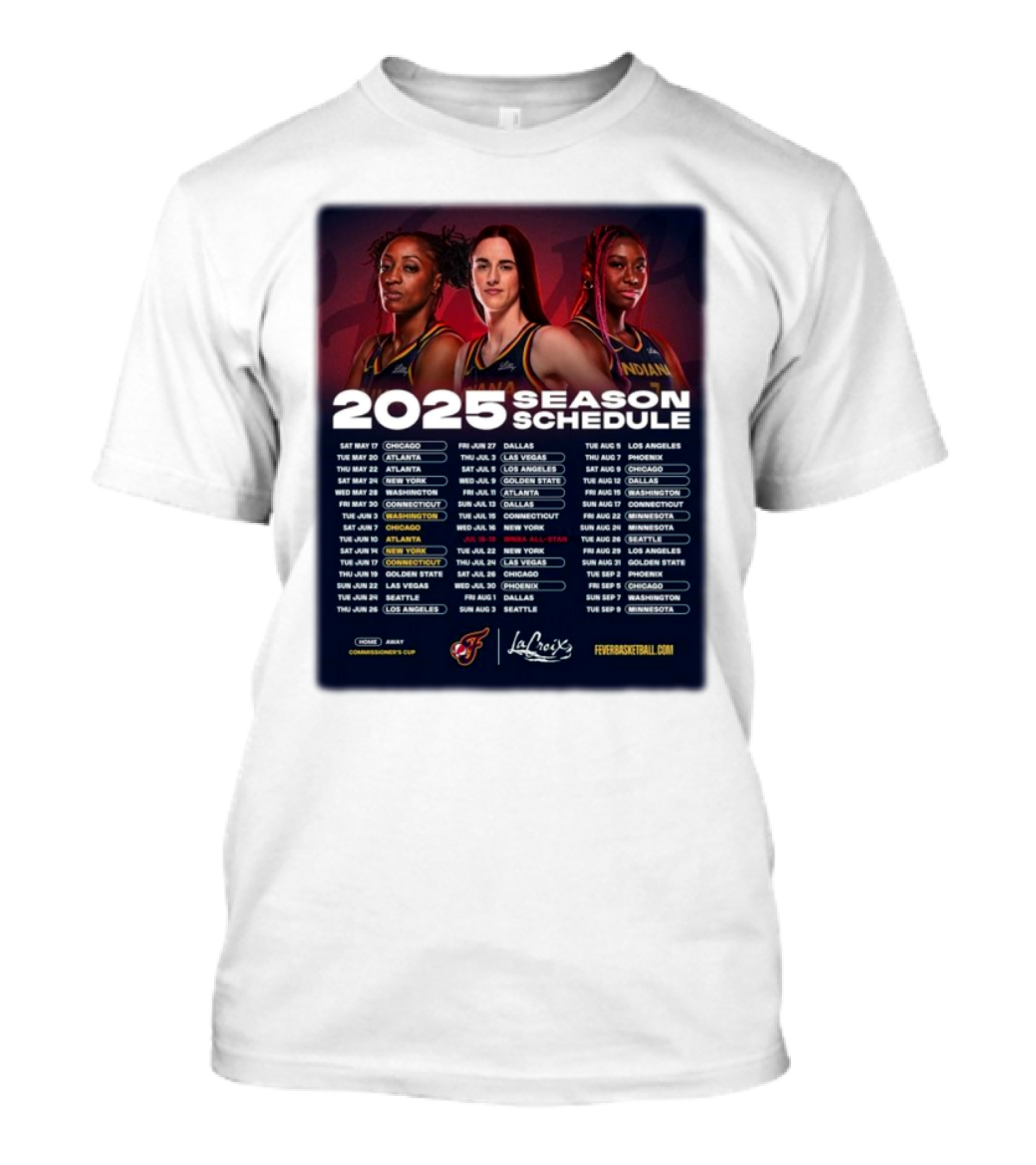2025 Indiana Fever Season Schedule Matchups Featuring WNBA Teams T-Shirt