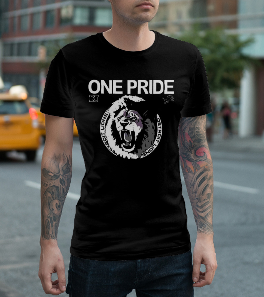 One Pride Detroit Lions NFC Vintage Logo Mascot T-Shirt