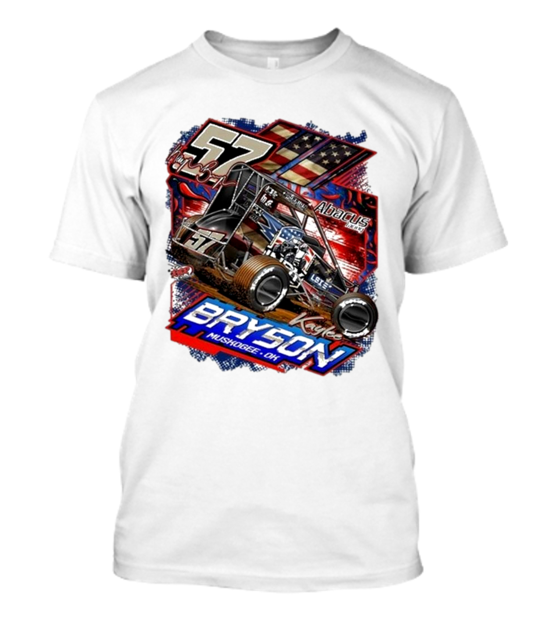 57 Kaylee Bryson Abacus Racing Bryson Muskogee OK Racing Car American Flag T-Shirt
