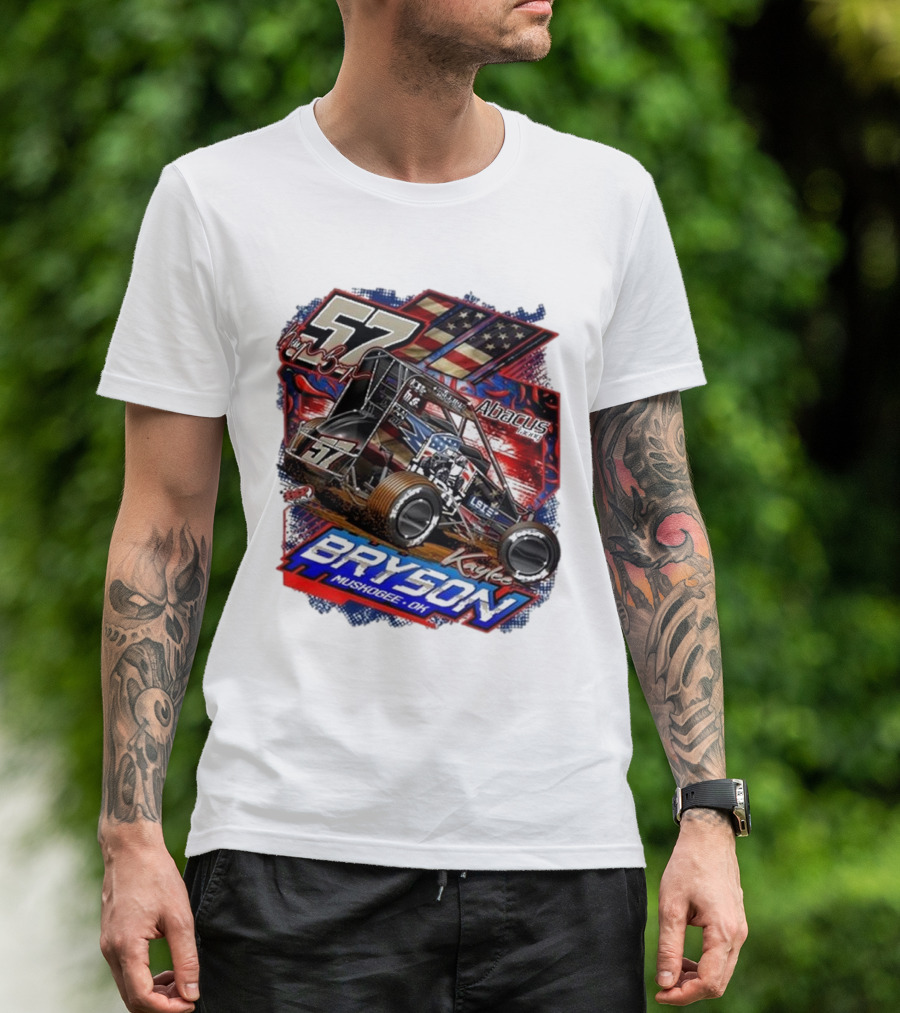 57 Kaylee Bryson Abacus Racing Bryson Muskogee OK Racing Car American Flag T-Shirt