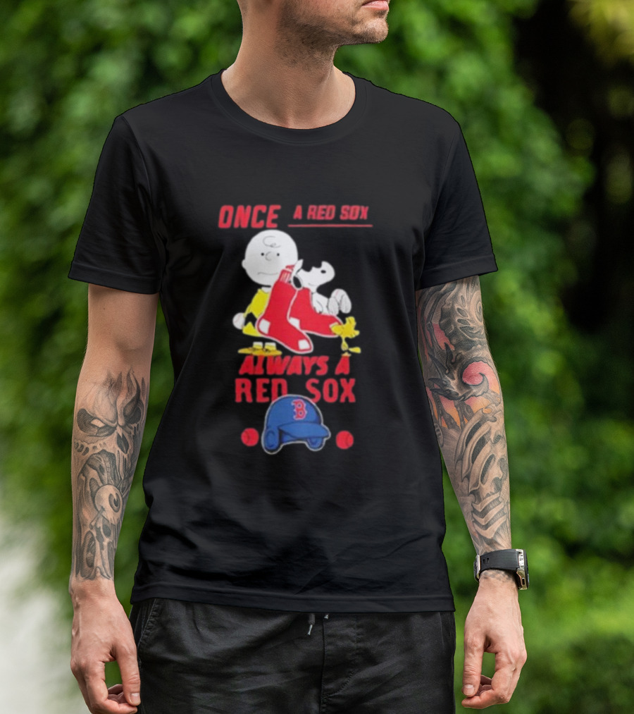Once A Red Sox Always A Red Sox Charlie Brown Snoopy Woodstock Boston Helmet T-Shirt