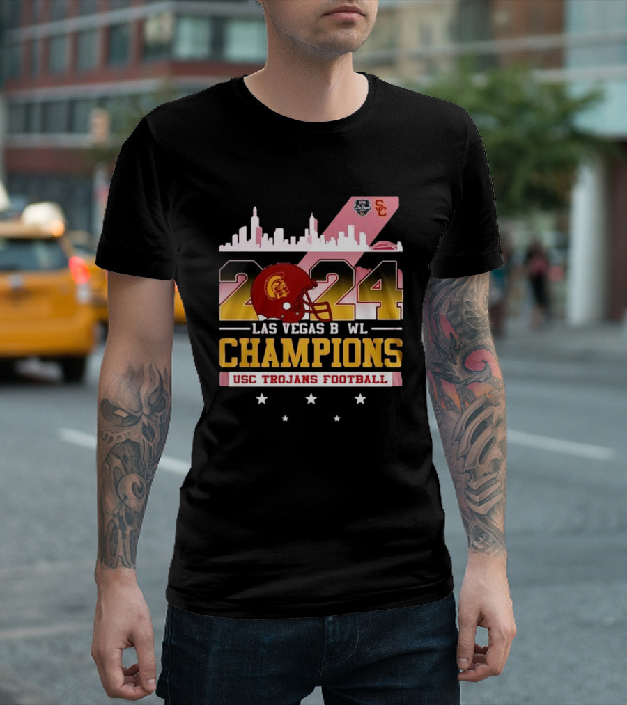 USC Trojans Football 2024 Las Vegas Bowl Champions Skyline T-Shirt