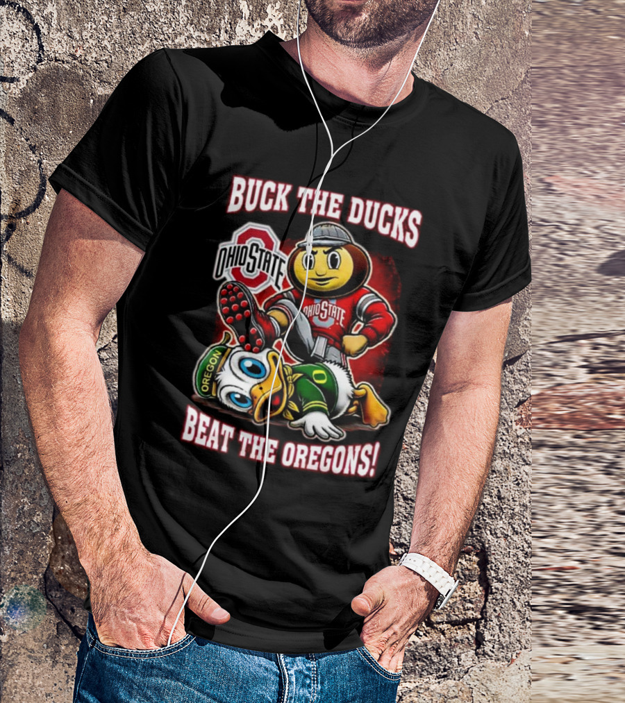 Ohio State Buckeyes Buck The Ducks Beat The Oregons 2025 Mascot Showdown T-Shirt