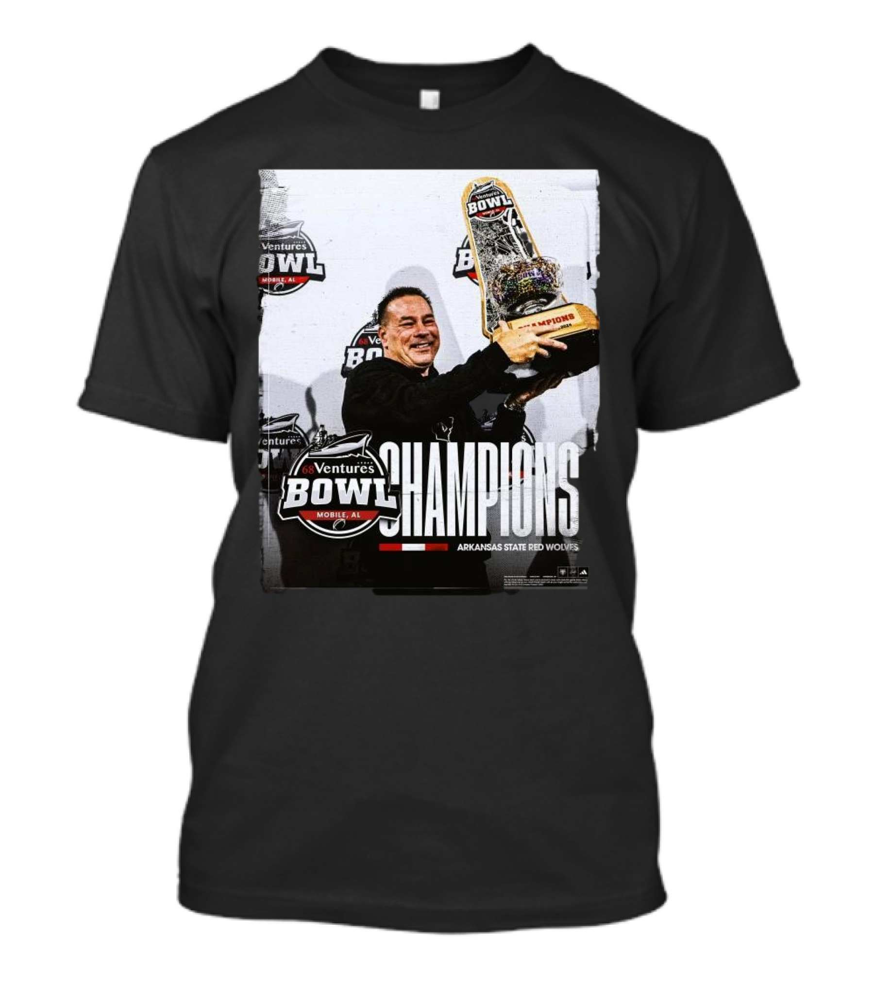 Coach Butch Jones 68 Ventures Bowl Champions Arkansas State Red Wolves T-Shirt