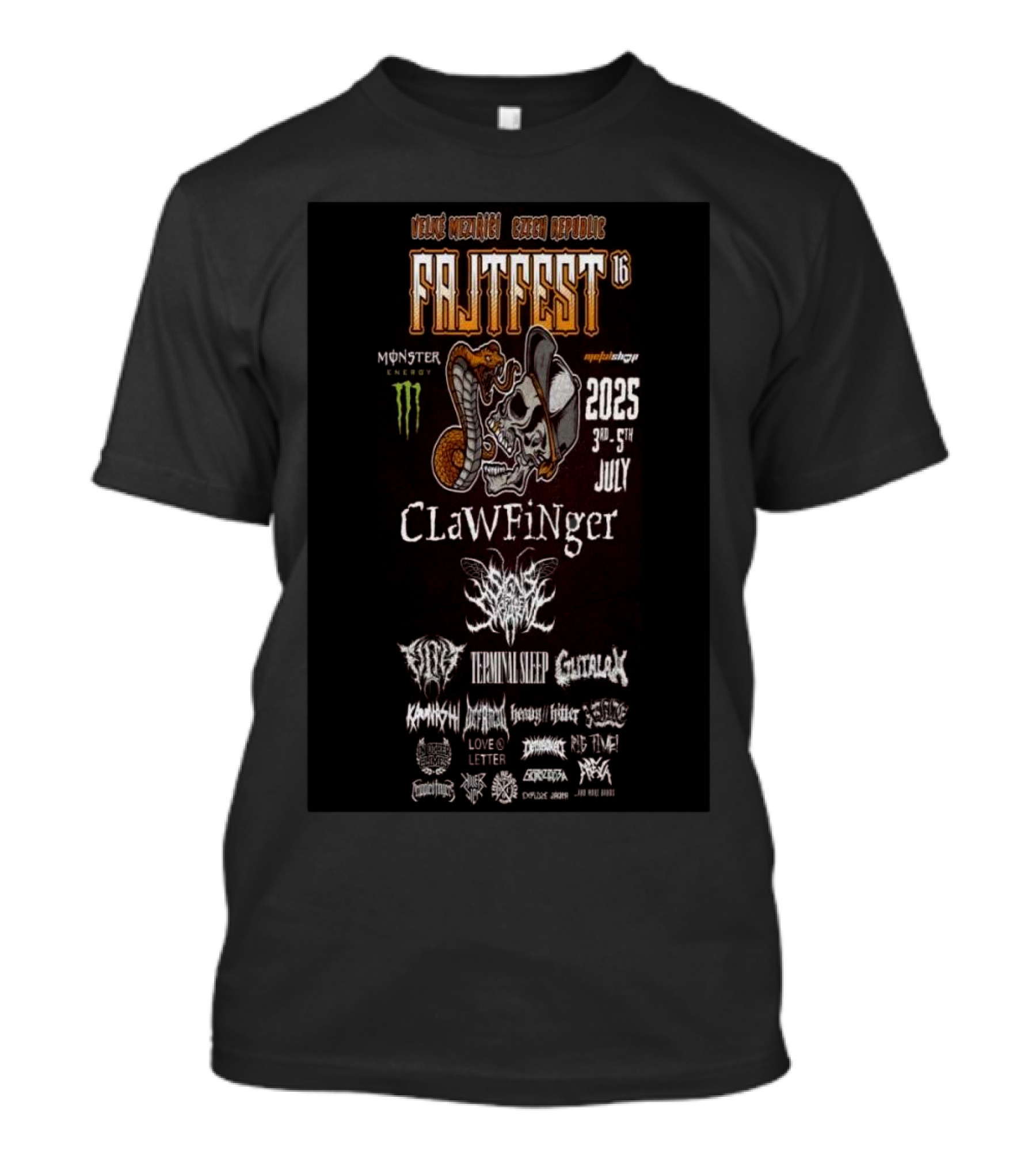 FAJTFEST 2025 Jul 3-5 Velké Meziříčí Czechia Clawfinger Monster Energy Terminal Sleep Guitarax T-Shirt